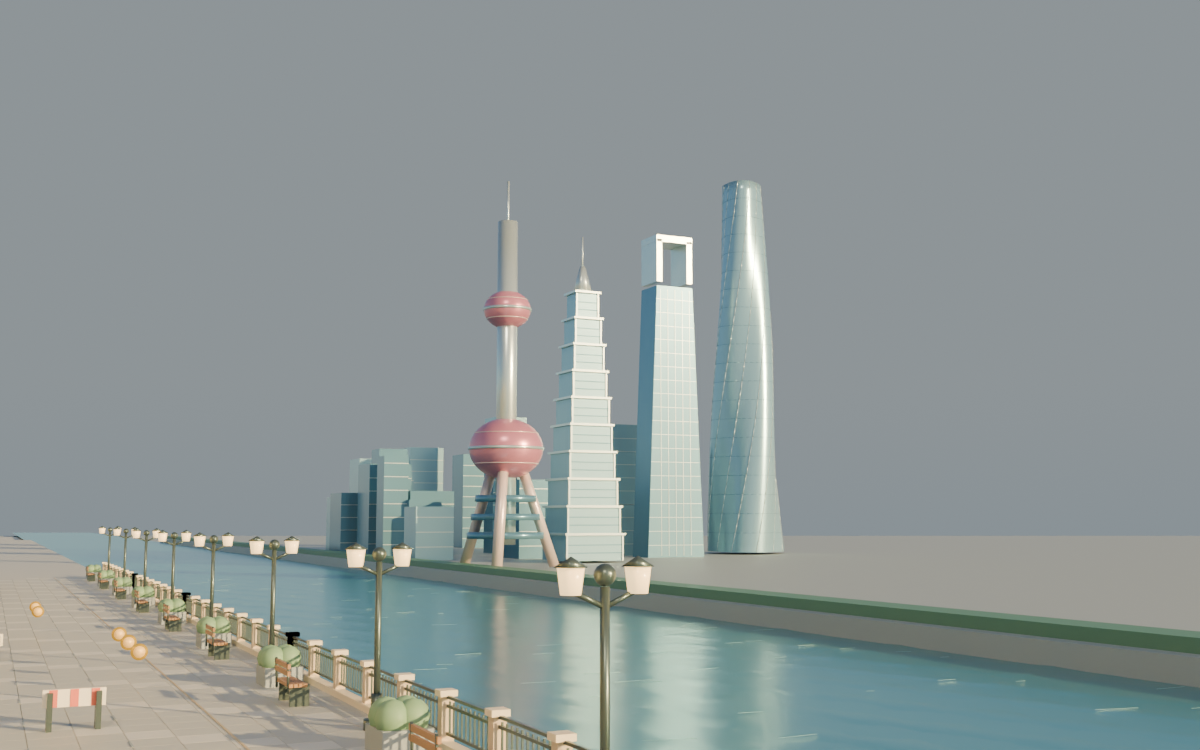 上海城市与江岸画面